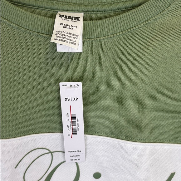 Victoria Secret Pink Sweatshirt Green Oversized XS New with tags! - Picture 2 of 6